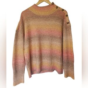 Talbots Women’s Mock Neck Ombré Stripe Sweater, Pink Orange Yellow Tan, Size XL
